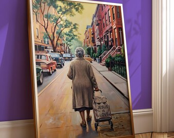 Jesus Is Love Ethnic Christian Wall Art | Faith Inspired Grandmother Print | Religious Street Scene Poster | Inspirational Home Decor