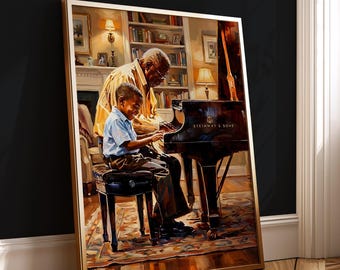 Grandfather & Grandson Piano Art Print | Black Legacy, Family Home Decor (Digital Download)