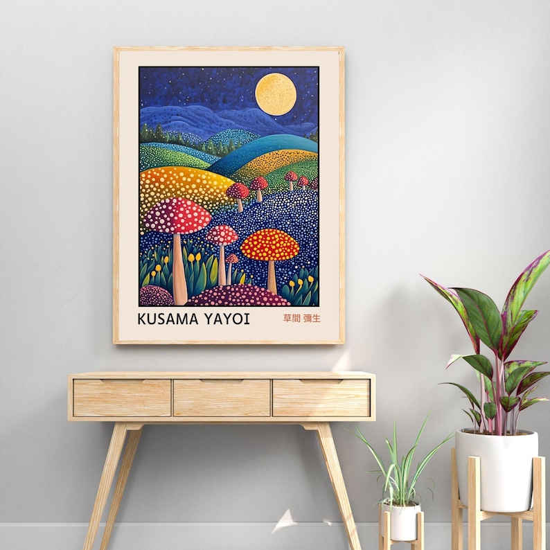 Yayoi Kusama Night Print: Mushroom Japandi Wall Art (digital Download ...