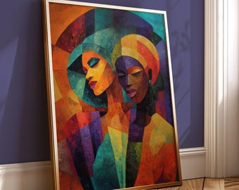 African Abstract Wall Art Print, Colorful Portrait Poster, Modern Ethnic Art, Bold Geometric Painting, Contemporary Home Decor