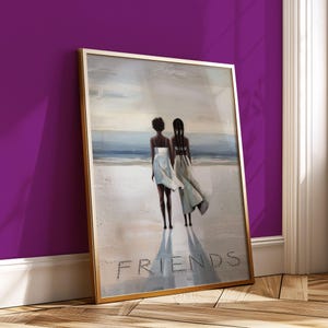 Beachside Friendship,Black Girl Magic Wall Art,African American Best Friends Print,Coastal Sisterhood Painting,Black People Digital Art,Gift