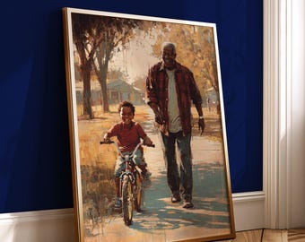Black Family Art Print | Grandfather Teaching Grandson Bike (Digital Download)