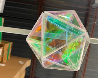 IRIDESCENT -LARGE- clear/translucent Icosahedron 8.5”x8.5”