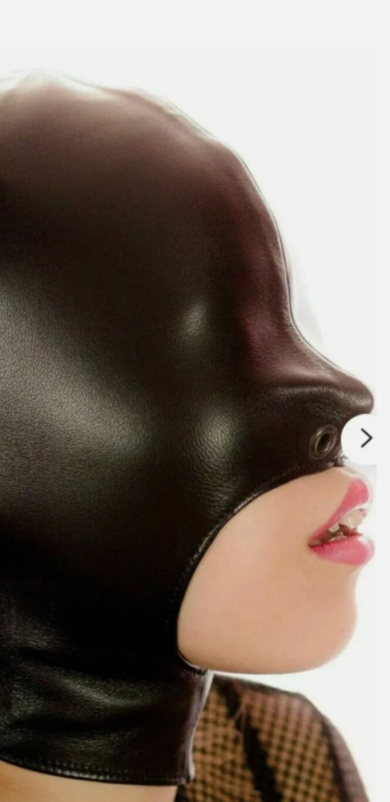 Leather bondage mask,Gimp mask, zips on eyes and mouth, adjustable back  Size m 