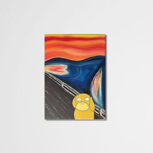 Pokemon Psyduck The Scream Art Acryl Canvas Schilderijen Poster 18x25 cm Pokemon Schilderij Handgemaakt Cadeau
