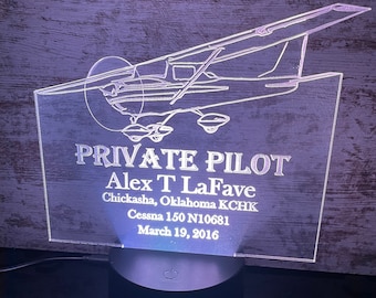 Edge Lit Pilot Award, Aviation Gift, Personalized Airplane Sign