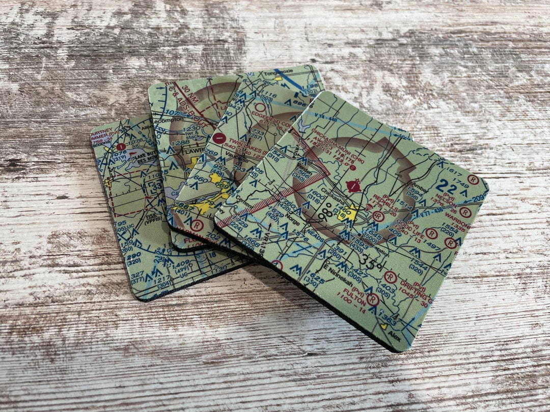 Aviation Sectional Chart Coasters, Pilot Gift, Set of 4 - Etsy