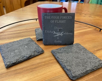 Aviation coaster (set of four), pilot coaster, pilot gifts, aviation gifts, aviator, Pilot christmas