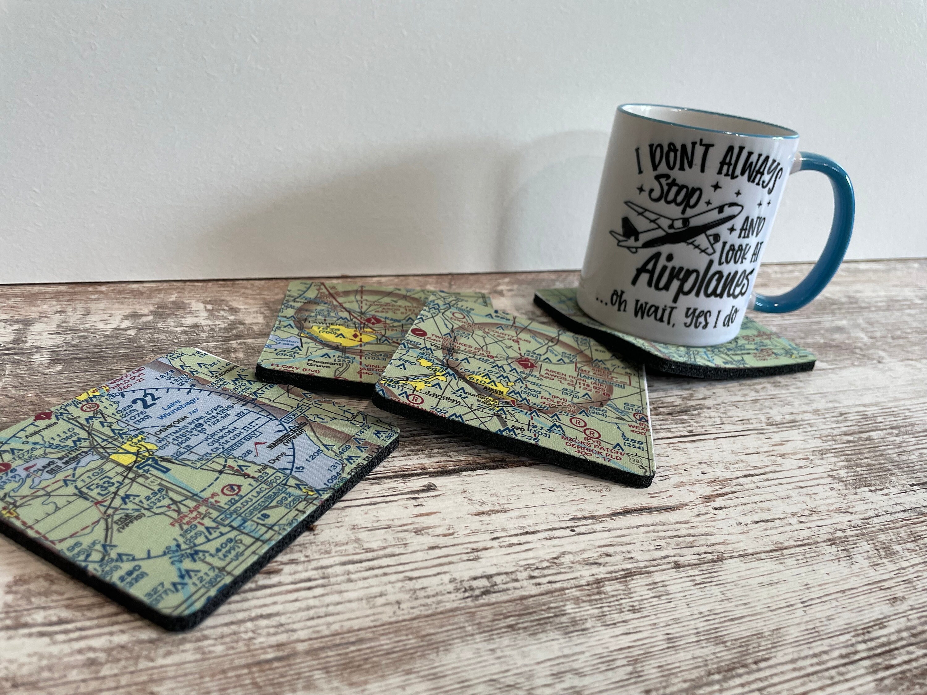 Aviation Sectional Chart Coasters, Pilot Gift, Set of 4 - Etsy