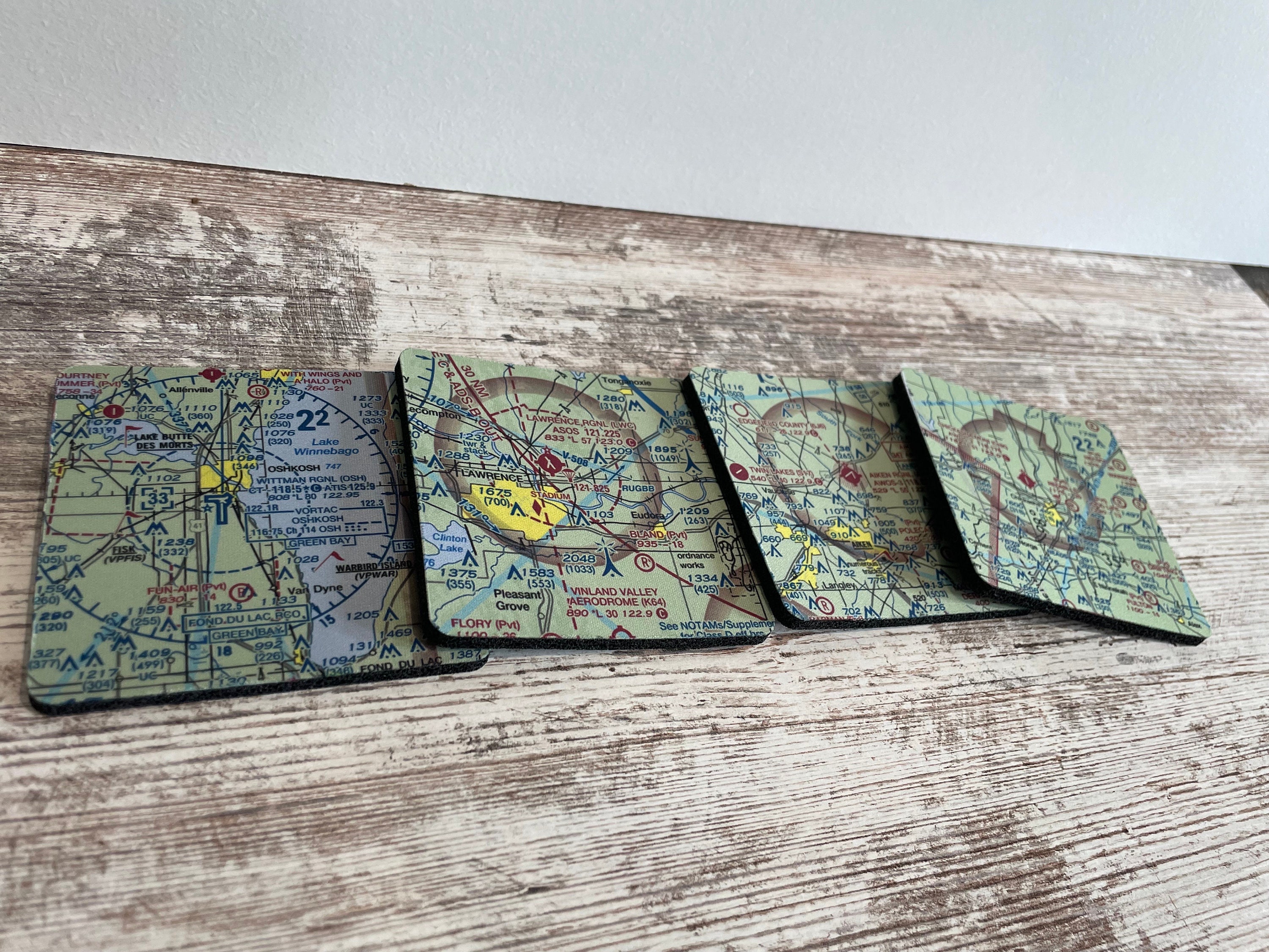 Aviation Sectional Chart Coasters, Pilot Gift, Set of 4 - Etsy
