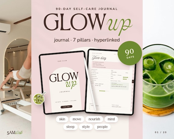 5AM Club 90 Day Glow Up Journal Undated Goodnotes iPad Wellness Tracker