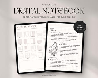 Digital Notebook for iPad & Android with tabs | GoodNotes and Notability Compatible | Minimalist Hyperlinked Digital Student Journal
