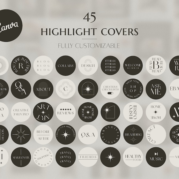 Instagram Highlight Covers |  Canva Template Instagram | Neutral Story Boho Chic Aesthetic Highlight icons