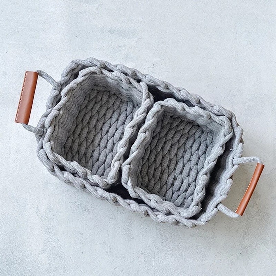 Grey Storage Baskets Bathroom Storage Woven Rope Baskets Etsy