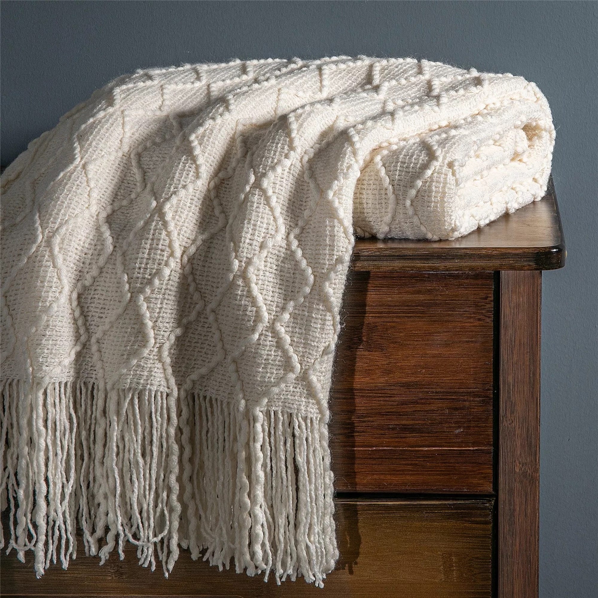 Nordic Knitted Blanket Soft Throw With Tassels Cozy Winter Etsy UK