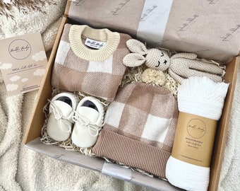 Baby Gift Box, Personalized Gift, Gender Neutral Baby Gift Set, Baby Shower Gift Box, Newborn Gift, Plaid/Gingham Set, Welcome