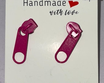Pink Metal Zip Stud Earrings