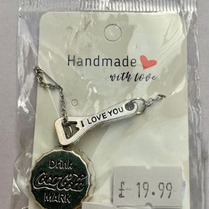 I Love You Coca Cola Bottle Cap and Bottle Opener Necklace