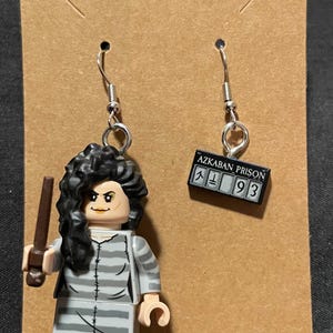 Bellatrix Lestrange with Wand and Azkaban Prison from Harry Potter Minifigure Earrings