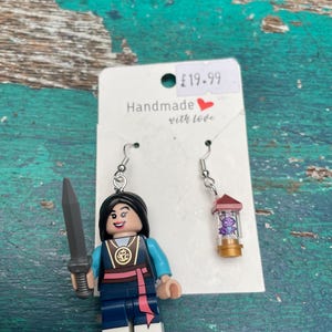 Mulan with Sword and Cri - Kee in Lantern from Mulan Minifigure Earrings