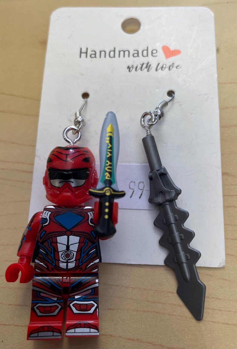 Red Ranger From Power Rangers Minifigure Earrings With Swords - Etsy