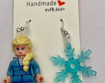 Elsa From Frozen Minifigure Earrings with Snowflake