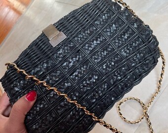 black wicker clutch