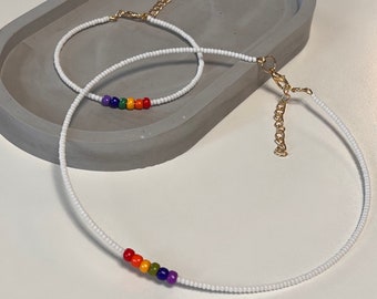 LGBT - Bracciale - Girocollo - Bandiera arcobaleno - Fatto a mano - Regalo