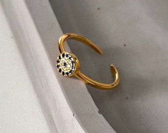 Evil Eye Ring-Gold Ring-Solid Sterling Silver 925-Vermeil-Minimalistic Ring-Dainty Jewerly-Waterproof Rings-Tiny Silver Ring-Gift For Her
