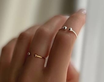 Dainty Open Ring-Two Ball Open Ring-Double Silver Ball Ring-Tiny Ball Ring-Stacking Ring-Simple Delicate Rock Ring-Minimalistic Jewerly-Gift