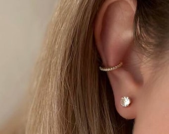 Ear Cuff Non Pierced-Women's 925 Sterling Silver-Conch Ear Cuff- Mono Ear Cuffs-White Zircon-Waterproof Jewerly-Thin Ear Cuff-Fake Piercings