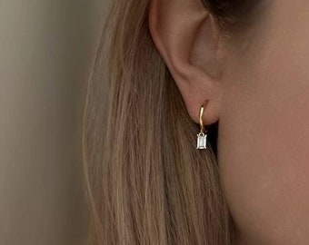 Gold Creolen- Baumeln Silber Ohrringe- 925 Sterling Silber- Minimalistische Ohrringe- Stapeln Creolen- Waterpoof Ohrringe- Geschenk für Sie
