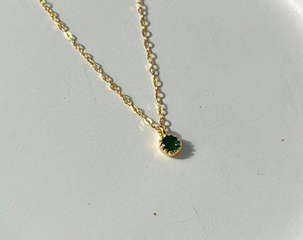 Stone Necklace-Green Srone-Solid Sterling Silver 925-Gold Necklace-Minimalistic Necklace-18k Vermeil Gold-Waterproof Jewerly-Dainty Necklace