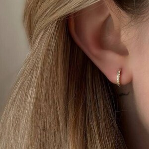 Cubic Zirconia Hoop Earrings-Dainty Hoop Earrings-Tiny Hoop Earrings with CZ- Small Hoop-Minimalist Huggie Earrings -Waterproof Earrings