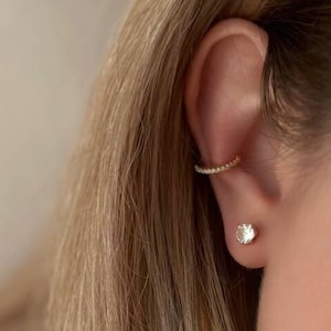 Ohrmanschette Nicht durchbohrt-Damen 925 Sterling Silber-Conch Ohrmanschette- Mono Ohrmanschetten-Weiß Zirkon-Wasserdicht Schmuck-Dünne Ohrmanschette-Fake Piercings