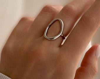 Offener ovaler Ring - Massiv Sterling Silber 925- Offener Ring - Wasserdichter Schmuck-Zierlicher Silberring-Geschenk -Alltagsring-Stacking Ring-Empfindlicher Ring