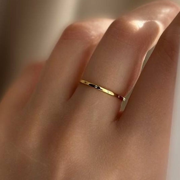 925 Sterling Silber Ring - Minimalistischer Ring-Weißer Zirkonia Ring-Wasserdichter-Alltagsringe-Goldring - Silber Schmuck- Geschenk für Sie