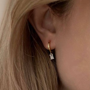 Gold Hoops- Dangle Silver Earrings- 925 Sterling Silver- Minimalist Earrings-Stacking Hoops- Waterpoof Earrings-Gift-Dainty Earrings-EAR21