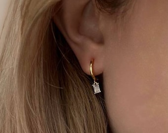 Gold Hoops- Dangle Silver Earrings- 925 Sterling Silver- Minimalist Earrings-Stacking Hoops- Waterpoof Earrings-Gift-Dainty Earrings-EAR21