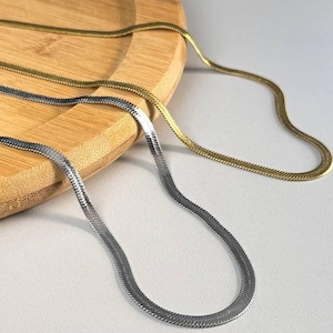 Snake Chain Necklace-Simple Gold Necklace-Snake Chain Diameter 3mm-Everyday Necklace for Women-Double Layered Herringbone-Snake Jewelry