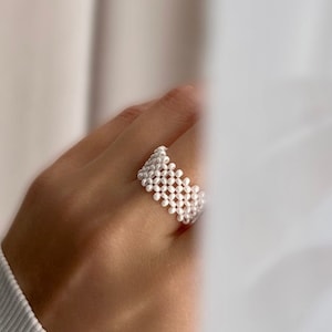 Bead Ring-Pearl Ring-Handmade product-Beaded Jewelry-Gift-Minimal-Waterproof ring-Everyday Ring-Dainty Jewelry-Minimalistic Handmade Jewelry
