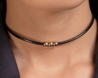 Trendy Leather Choker-Fashionable Short Necklaces for Women-Thin Choker-Gift for Her-Minimalistic Jewelry-Elegant Necklace-Collar Choker-