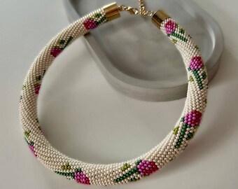 Beadwork Jewelry - Statement Patchwork Necklace - Modern Necklace - Handmade - Beaded Crochet Necklace - Bead Choker Necklace