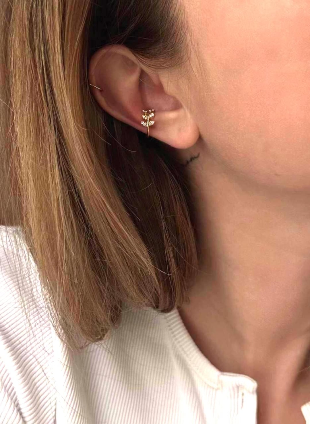 Bijou d'oreille en feuille d'or clip à cartilage en acier