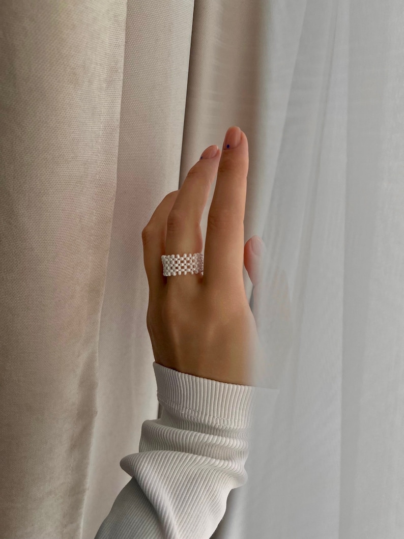 Bead Ring-Pearl Ring-Handmade product-Beaded Jewerly-Gift-Minimal-Waterproof ring-Everyday Ring-Dainty Jewerly-Minimalistic Handmade Jewerly image 2