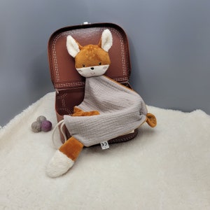 Fox cuddly toy as a comforter - a handmade gift for a birth, baptism, or baby shower! Personalized with an embroidered name.