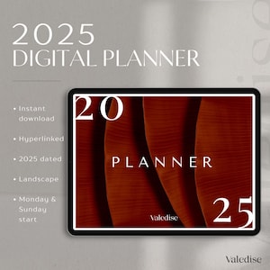 2025 Digital Planner | Maroon Landscape Planner | Goodnotes Planner | Hyperlinked iPad & Android Planner | Dated Monthly, Weekly, Daily