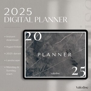 2025 Digital Planner | Grey Marble Landscape Planner | Goodnotes Planner | Hyperlinked iPad & Android Planner | Dated Monthly, Weekly, Daily