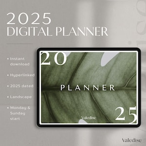 2025 Digital Planner | Leaf Green Landscape Planner | Goodnotes Planner | Hyperlinked iPad & Android Planner | Dated Monthly, Weekly, Daily