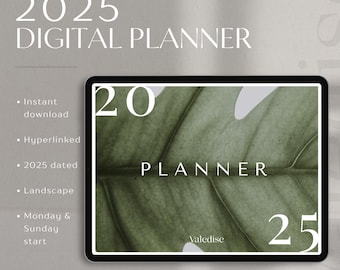 2025 Digital Planner | Leaf Green Landscape Planner | Goodnotes Planner | Hyperlinked iPad & Android Planner | Dated Monthly, Weekly, Daily
